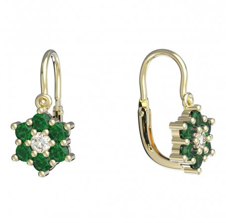 BeKid, Gold kids earrings -109 - Switching on: Brizura 0-3 roky, Metal: Yellow gold 585, Stone: Green cubic zircon