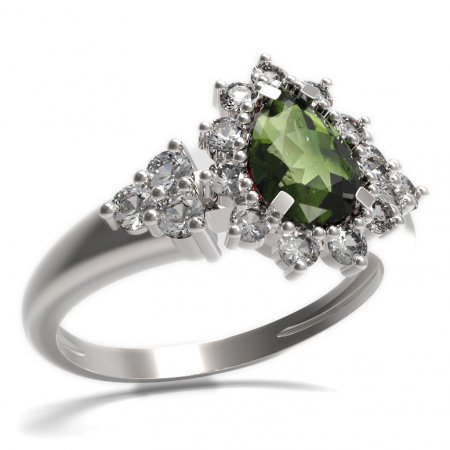 BG prsten s kapkovitým kamenem 509-U - Kov: Stříbro 925 - rhodium, Kámen: Vltavín a granát