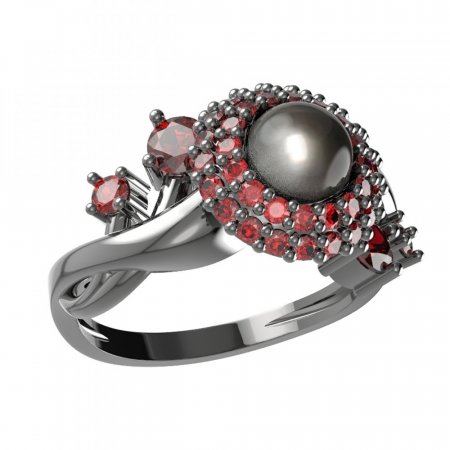 BG ring circular stone 540-P - Metal: Silver - gold plated 925, Stone: Garnet and pearl