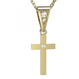 BG zlatý přívěšek křížek 1103 Žluté zlato - 585 Bílý kubický zirkon