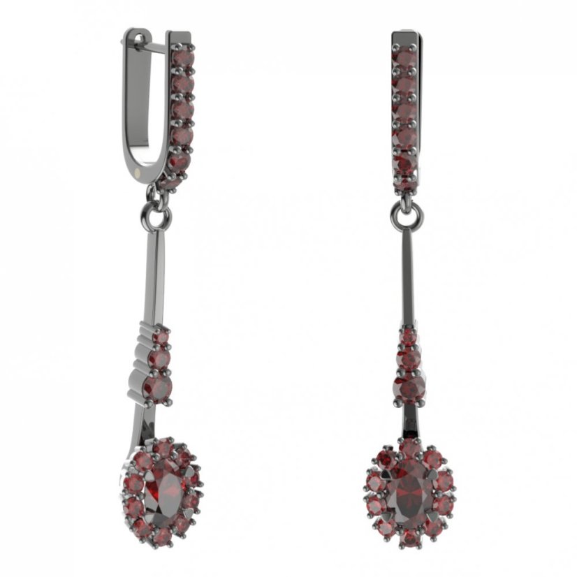 Stříbrné náušnice s českým granátem, ruthenium, anglické zapínání – 498-B94