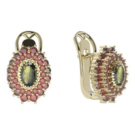 BG náušnice 243-R7 oválné Stříbro 925 - pozlacené Vltavín a granát