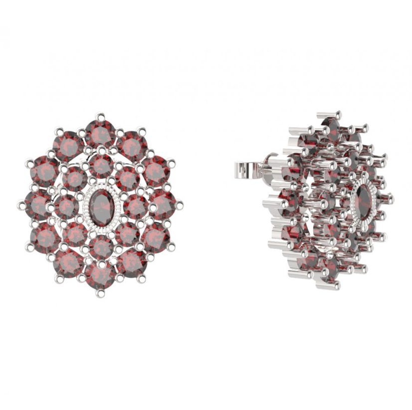 BG náušnice kulaté -  004 Stříbro 925 - rhodium Granát