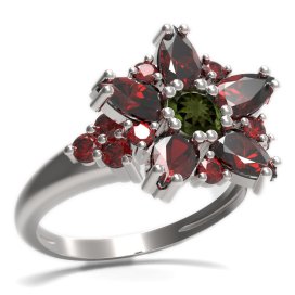 BG prsten ve tvaru hvězdy 521-U Stříbro 925 - rhodium Vltavín a granát