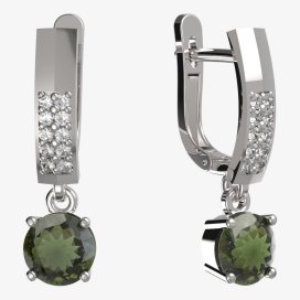 BG vltavínové náušnice 727 Bílé zlato - 585 Vltavín a diamant