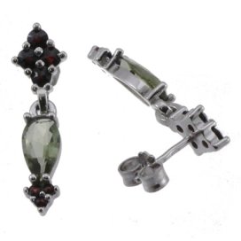BG náušnice vsazený granát  260-43 Stříbro 925 - rhodium Vltavín a granát