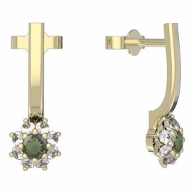 BG vltavínové náušnice 886 Žluté zlato - 585 Vltavín a diamant