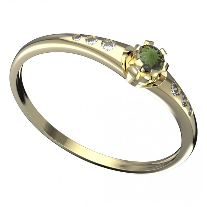 BG vltavínový prsten 553K Žluté zlato - 585 Vltavín a diamant