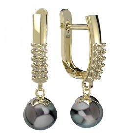 BG zlaté náušnice 561 s černou perlou Žluté zlato - 585 Diamant a tahiti perla