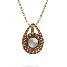 BG přívěs s přírodní perlou 540-90 Žluté zlato - 585 Granát a perla