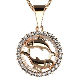 Zlatý přívěsek znamení Ryby s lab-grown diamantem, růžové zlato 585 – 045