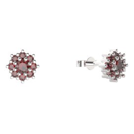 BG náušnice kulaté -  320 Stříbro 925 - rhodium Granát