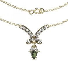 BG náhrdelník vsazeny kameny:přírodní granát  257 Stříbro 925 - pozlacené Vltavín a  kubický zirkon