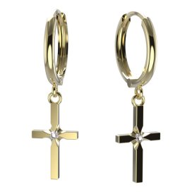BeKid dívčí  náušnice křížek 1108 Žluté zlato - 585 Bílý kubický zirkon
