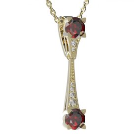 Zlatý přívěsek s českým granátem a diamantem, žluté zlato 585 – 985