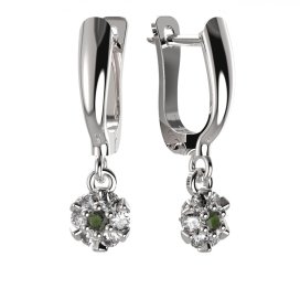 BG vltavínové náušnice 879 Bílé zlato - 585 Vltavín a  kubický zirkon