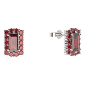 BG náušnice obdelník - 431 Stříbro 925 - rhodium Granát
