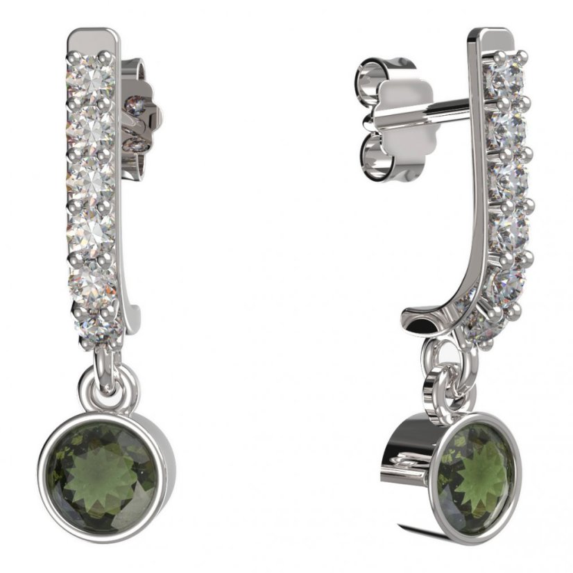 BG zlaté vltavínové náušnice 723 Bílé zlato - 585 Vltavín a diamant
