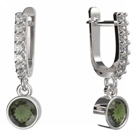 BG zlaté vltavínové náušnice 723 Bílé zlato - 585 Vltavín a diamant