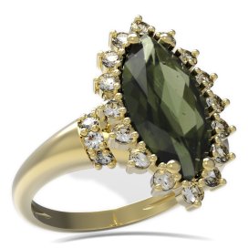 BG prsten oválný kámen 513-K Stříbro 925 - pozlacené Vltavín a  kubický zirkon