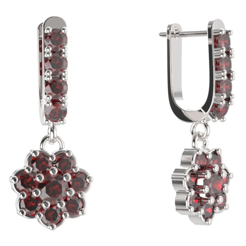 BG kulaté náušnice 456-96 Stříbro 925 - rhodium Granát