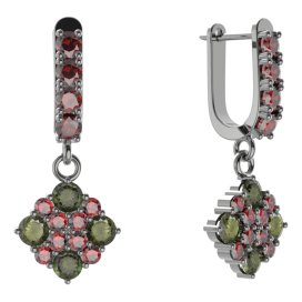 BG  náušnice 317 Stříbro 925 - ruthenium (30-90dní) Vltavín a granát