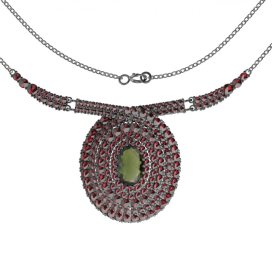 BG náhrdelník 360 Stříbro 925 - ruthenium (30-90dní) Vltavín a granát