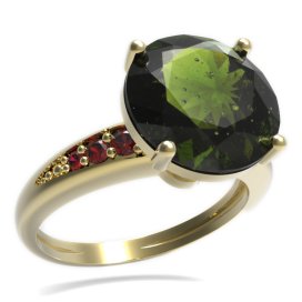 BG prsten kulatý kámen 475-J Žluté zlato - 585 Vltavín a granát