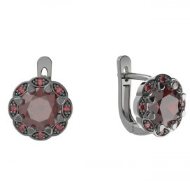 BG náušnice kulaté -  993-07 Stříbro 925 - ruthenium (30-90dní) Granát