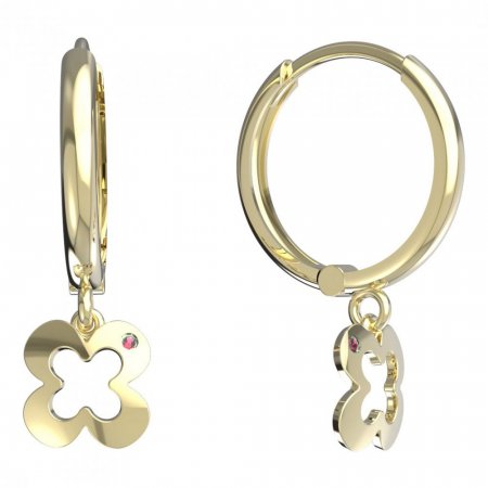 BeKid, Gold kids earrings -849 - Switching on: Circles 15 mm, Metal: Yellow gold 585, Stone: Red cubic zircon