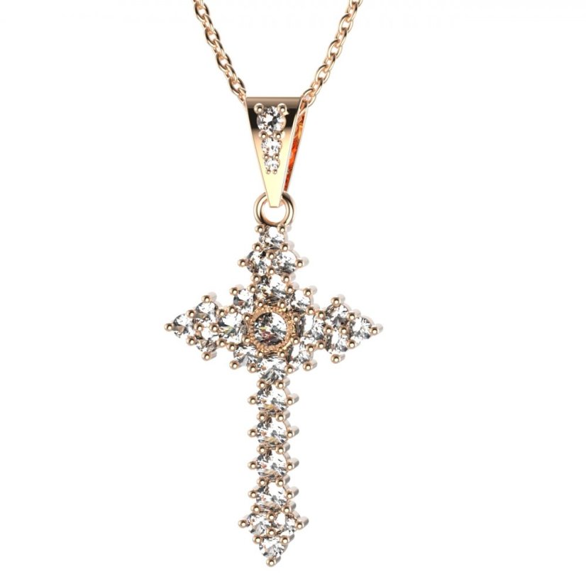 BG zlatý diamantový přívěšek křížek 264 Růžové zlato 585 (30-90dní) Diamant lab-grown