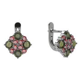 BG  náušnice 317 Stříbro 925 - ruthenium (30-90dní) Vltavín a granát