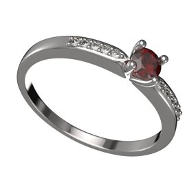 BG zlatý granátový, vltavínový  prstýnek 1437 Bílé zlato - 585 Granát a diamant