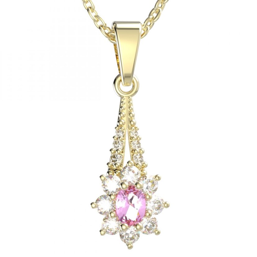 Zlatý přívěsek s růžovým zirkonem, žluté zlato 585 – 34627 (ZN34627G0)
