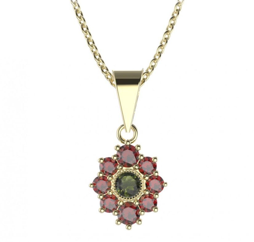 BG přívěs kulatý 017-0 Stříbro 925 - pozlacené Vltavín a granát