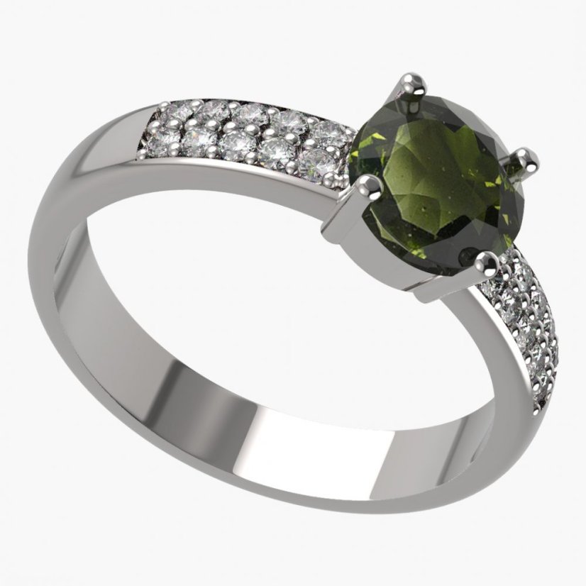 BG zlatý prstýnek 727 Bílé zlato - 585 Vltavín a diamant