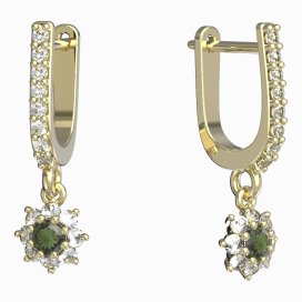 BG vltavínové náušnice 886 Žluté zlato - 585 Vltavín a diamant