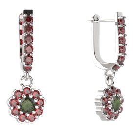 BG kulaté náušnice 453-94 Stříbro 925 - rhodium Vltavín a granát