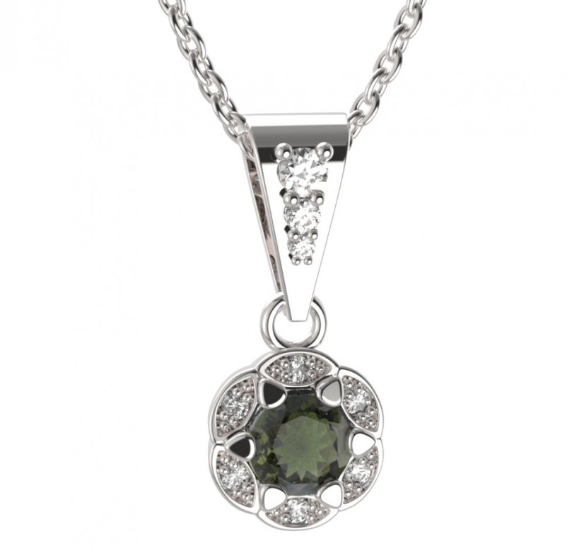BG přívěs kulatý 994-2 Stříbro 925 - rhodium Vltavín a  kubický zirkon