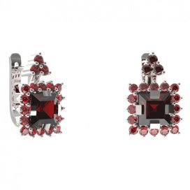 BG náušnice s centrálním čtvercovým kamenem 499-87 Stříbro 925 - rhodium Granát