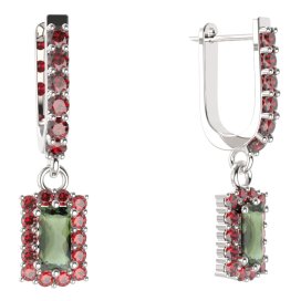BG obdelníkové náušnice 431-94 Stříbro 925 - rhodium Vltavín a granát