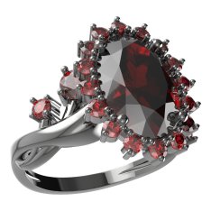 BG prsten s oválným kamenem 507-P Stříbro 925 - ruthenium (30-90dní) Granát
