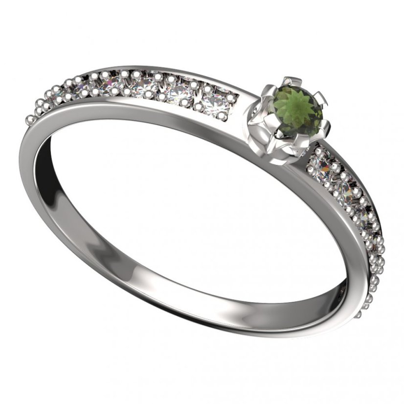 BG vltavínový prsten 553E Bílé zlato - 585 Vltavín a diamant