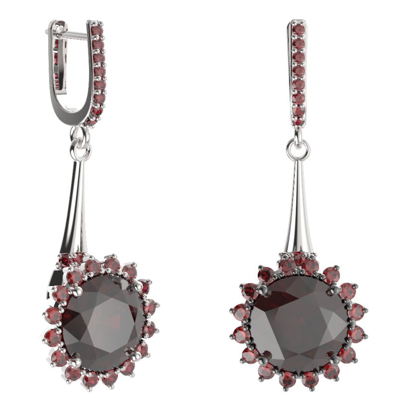BG náušnice kruhováho tvaru 512-C91 Stříbro 925 - rhodium Granát