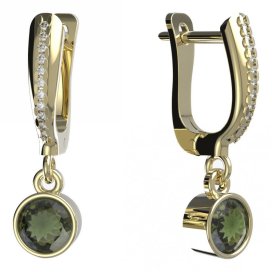 BG zlaté vltavínové náušnice 723 Žluté zlato - 585 Vltavín a diamant