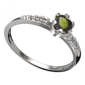 BG vltavínový prsten 870D Bílé zlato - 585 Vltavín a diamant