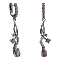 BG náušnice s centrálním kapkovitým kamenem 495-P93 Stříbro 925 - ruthenium (30-90dní) Granát