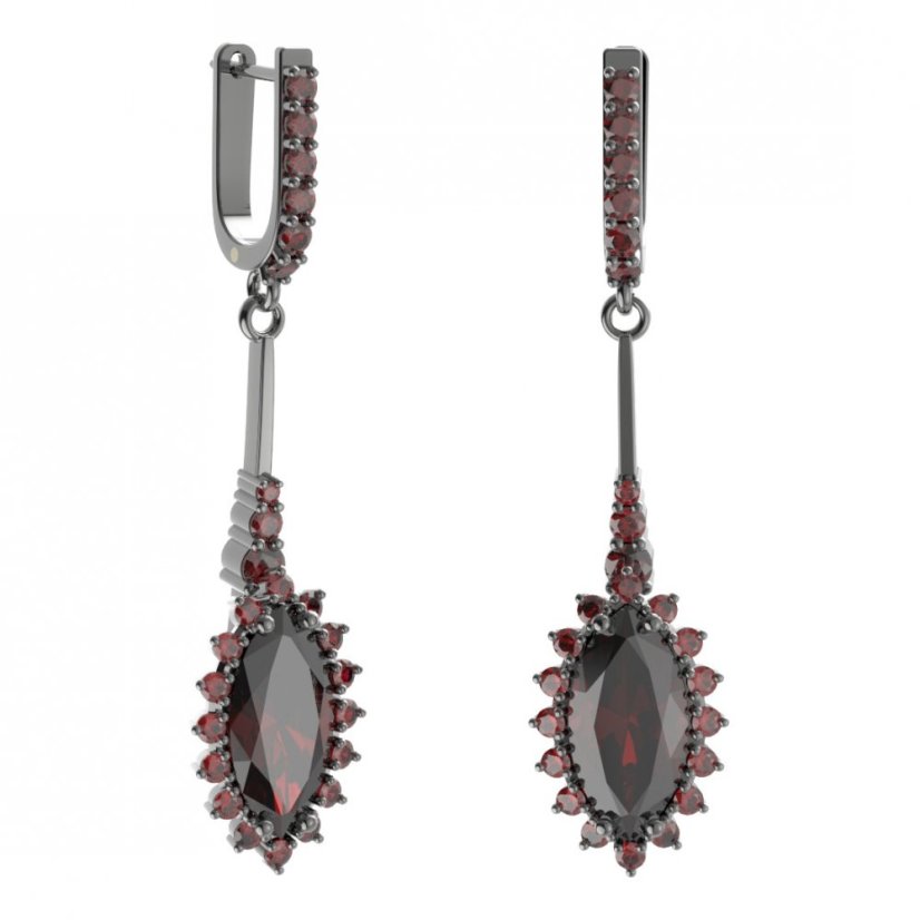 Stříbrné náušnice s českým granátem, ruthenium, anglické zapínání – 513-B94