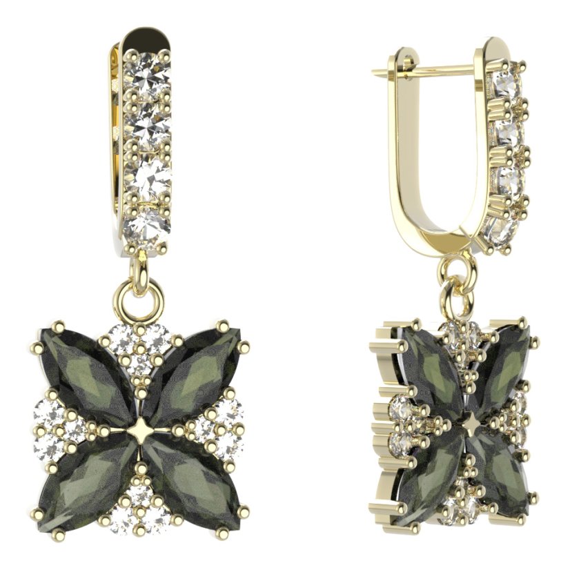 BG solitérní náušnice 408-96 Stříbro 925 - pozlacené Vltavín a  kubický zirkon