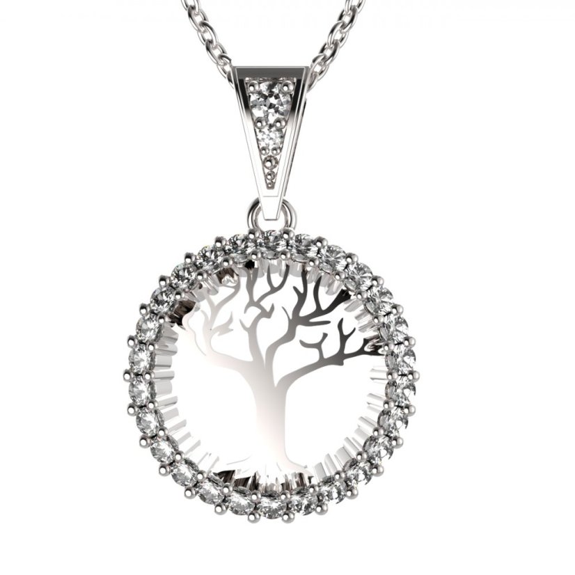 BG zlatý diamantový přívěšek Strom života 045 Bílé zlato - 585 Diamant lab-grown